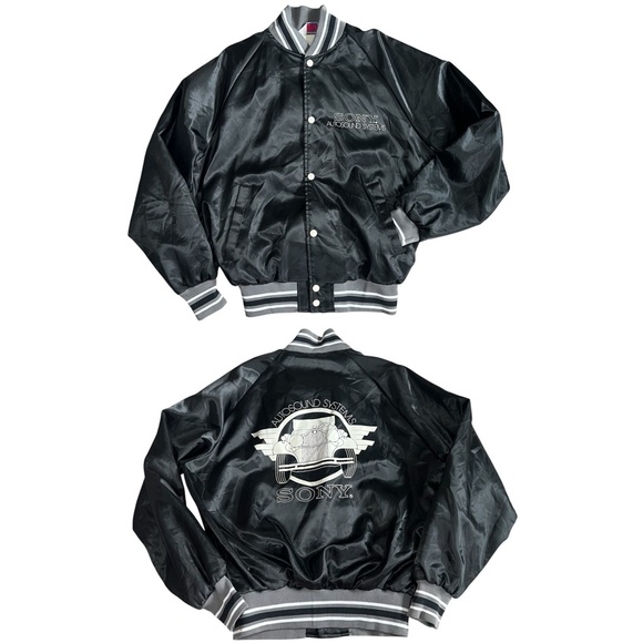 Vintage Other - Vintage Sony Autosound Systems Men’s Satin Bomber Jacket Sz L Black MVP Made USA